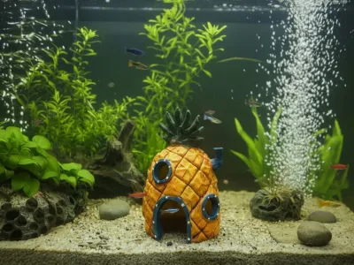 Domek ananas 8x8x13cm - dekoracja do akwarium i terrarium ATD – kora korkowa, kryjówka i